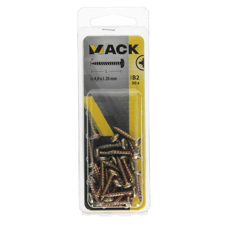 Mack 1017272 - Spanplattenschraube Zylinderkopf gelb plattiert 30 Stück 4,0 x 20 mm | 10 Stück