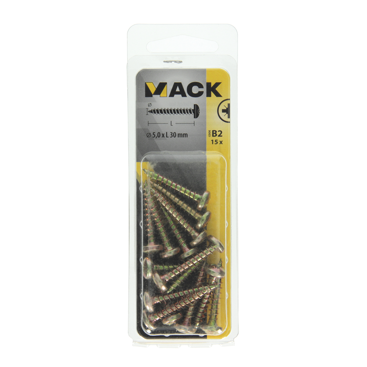 Mack 1017279 - Spanplattenschraube Zylinderkopf gelb plattiert 15 Stück 5,0 x 30 mm | 10 Stück