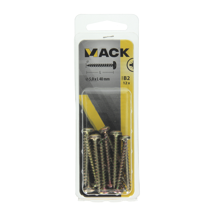 Mack 1017280 - Spanplattenschraube Zylinderkopf gelb plattiert 12 Stück 5,0 x 40 mm | 10 Stück