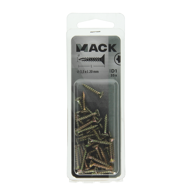 Mack 1017286 - Spanschraubenkopf zur Selbstmontage, gelb plattiert, 35 Stück, 3,5 x 20 mm | 10 Stück