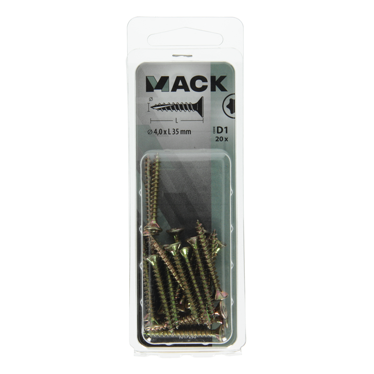Mack 1017296 - spanienplschr.vzkop-selbstmontage gelb plattiert 20 Stück 4,0 x 35 mm | 10 Stück