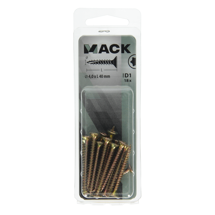 Mack 1017297 - spaanplschr.vzkop-selfb. gelb plattiert 18 Stück 4,0 x 40 mm | 10 Stück