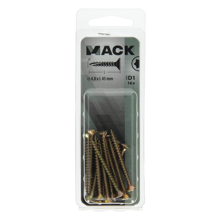 Mack 1017298 - Chip-Schraubenkopf zur Selbstmontage, gelb plattiert, 16 Stück, 4,0 x 45 mm | 10 Stück