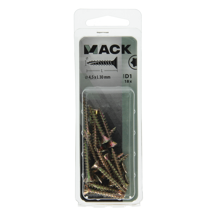 Mack 1017303 - spanienplschr.vzkop-selbstmontage gelb plattiert 18 Stück 4,5 x 30 mm | 10 Stück