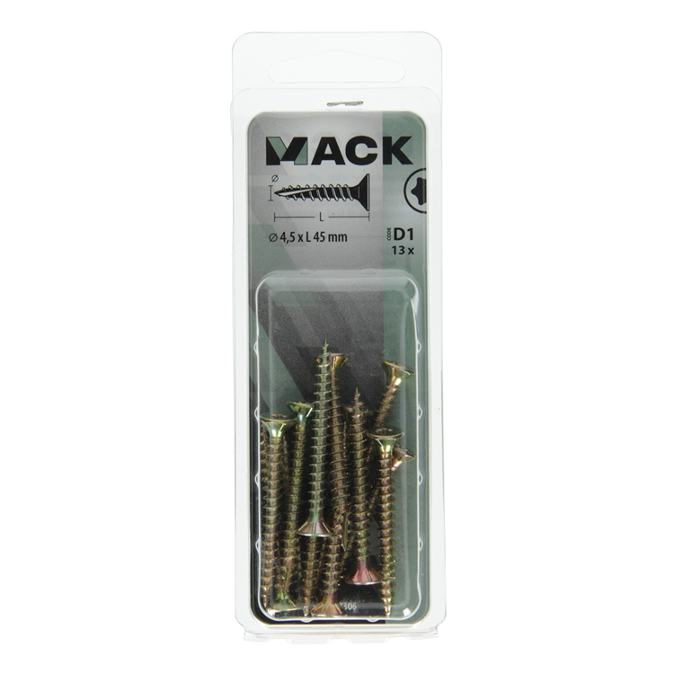 Mack 1017306 - spanienplschr.vzkop-selbstmontage gelb plattiert 13 Stück 4,5 x 45 mm | 10 Stück