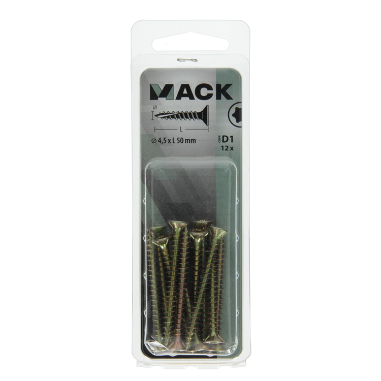 Mack 1017307 - spaanplschr.vzkop-selbstmontage gelb plattiert 12 Stück 4,5 x 50 mm | 10 Stück