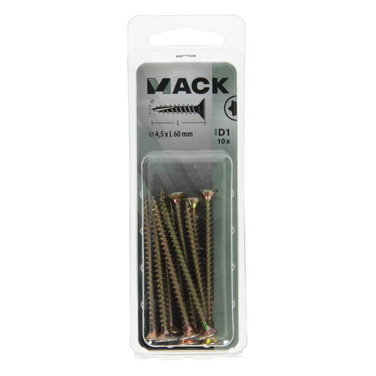 Mack 1017308 - spanienplschr.vzkop-selbstmontage gelb sat.10 Stück 4,5 x 60 mm | 10 Stück
