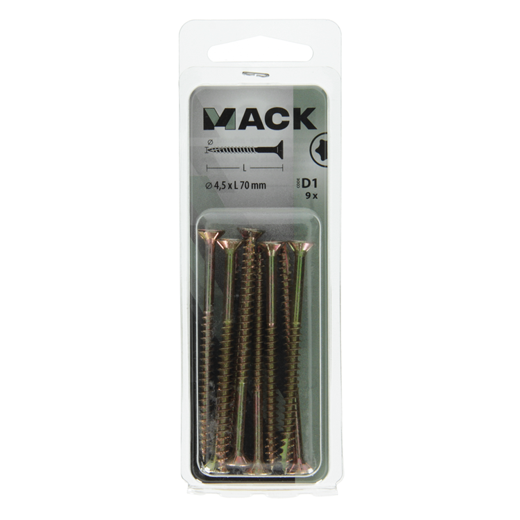 Mack 1017309 - spainplschr.vzkop-selfb. gelb plattiert 9 Stück 4,5 x 70 mm | 10 Stück