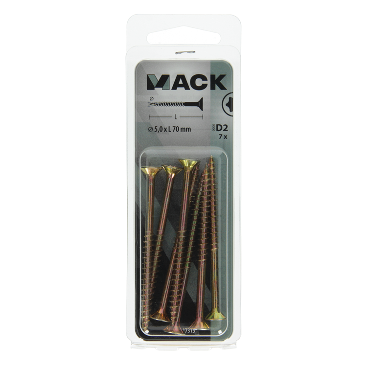 Mack 1017315 - spanienplschr.vzkop-selbstmontage gelb plattiert 7 Stück 5,0 x 70 mm | 10 Stück