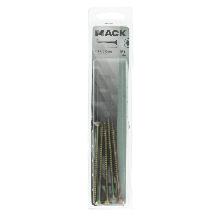 Mack 1017317 - spainplschr.vzkop-selfb. gelb plattiert 5 Stück 5,0 x 90 mm | 5 Stück