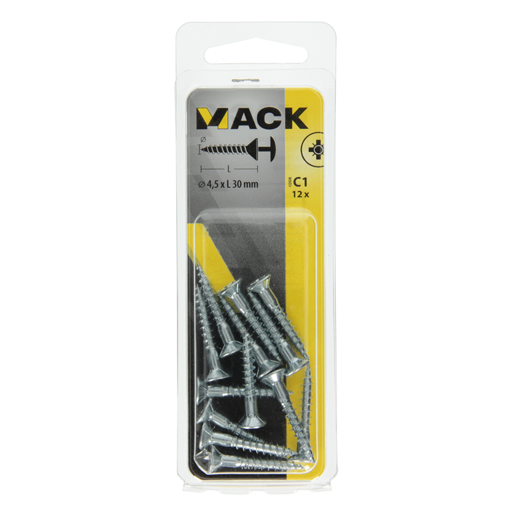 Mack 1017330 - Schraube mit Kopfbohrung, verzinkter Stahl. 12 Stück 4,5 x 30 mm | 10 Stück