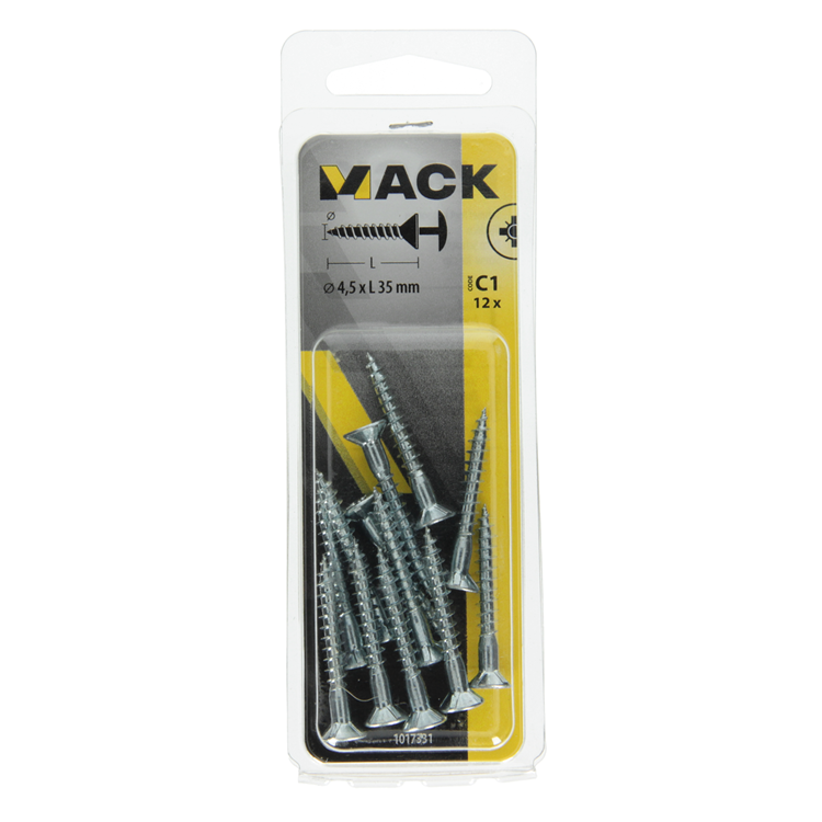 Mack 1017331 - Schraube mit Kopfbohrung, verzinkter Stahl. 12 Stück 4,5 x 35 mm | 10 Stück