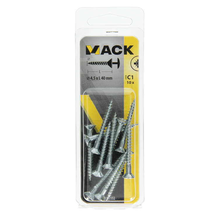 Mack 1017332 - Schraube mit Kopfbohrung, verzinkter Stahl. 10 Stück 4,5 x 40 mm | 10 Stück