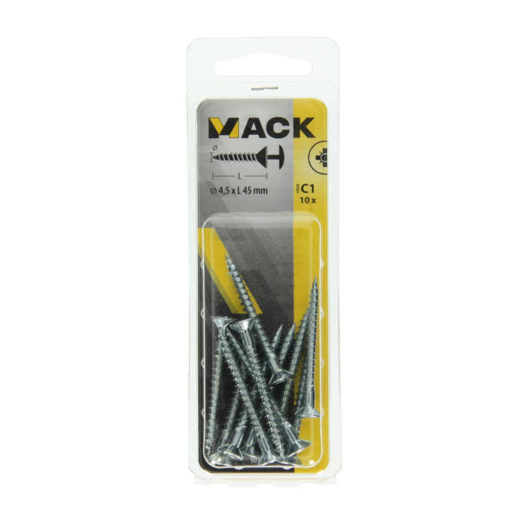 Mack 1017333 - Schraube mit Kopfbohrung, verzinkter Stahl. 10 Stück 4,5 x 45 mm | 10 Stück