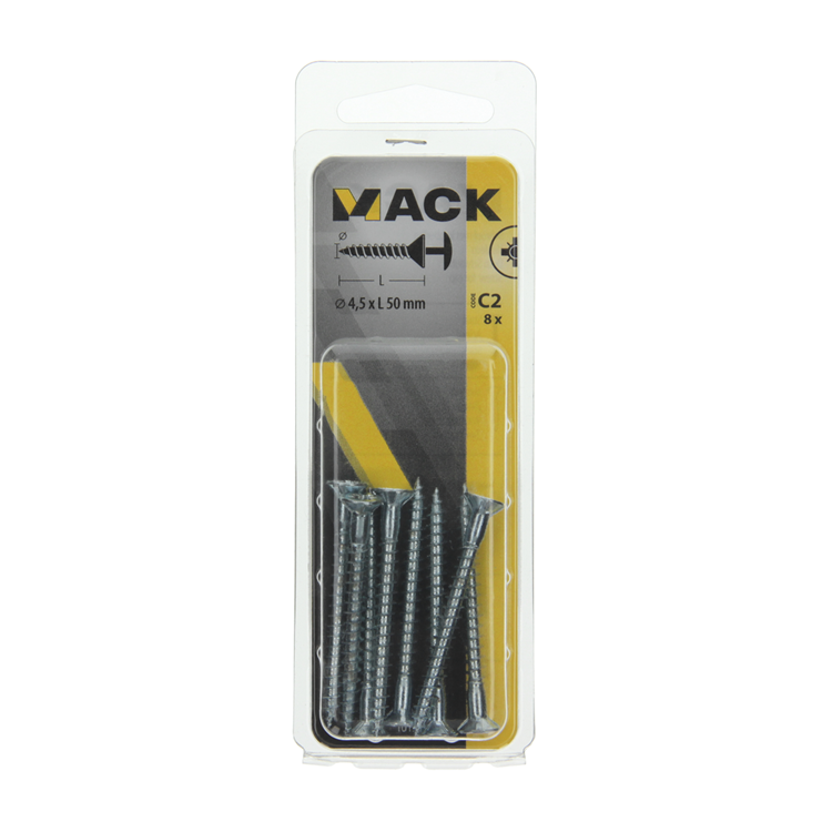 Mack 1017334 - Schraube mit Kopfbohrung, verzinkter Stahl. 8 Stück 4,5 x 50 mm | 10 Stück