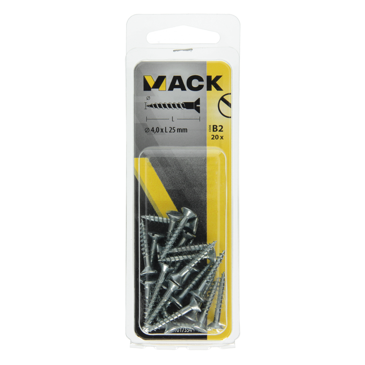 Mack 1017354 - Holzschraube Senkkopf verzinkt 20 Stück 4,0 x 25 mm | 10 Stück
