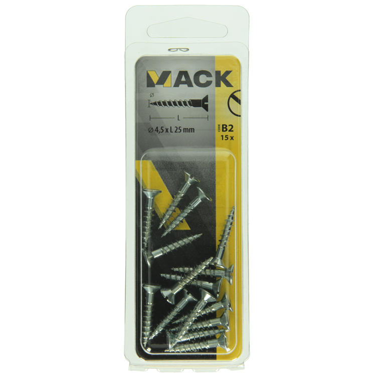 Mack 1017357 - Holzschraube Senkkopf verzinkt 15 Stück 4,5 x 25 mm | 10 Stück