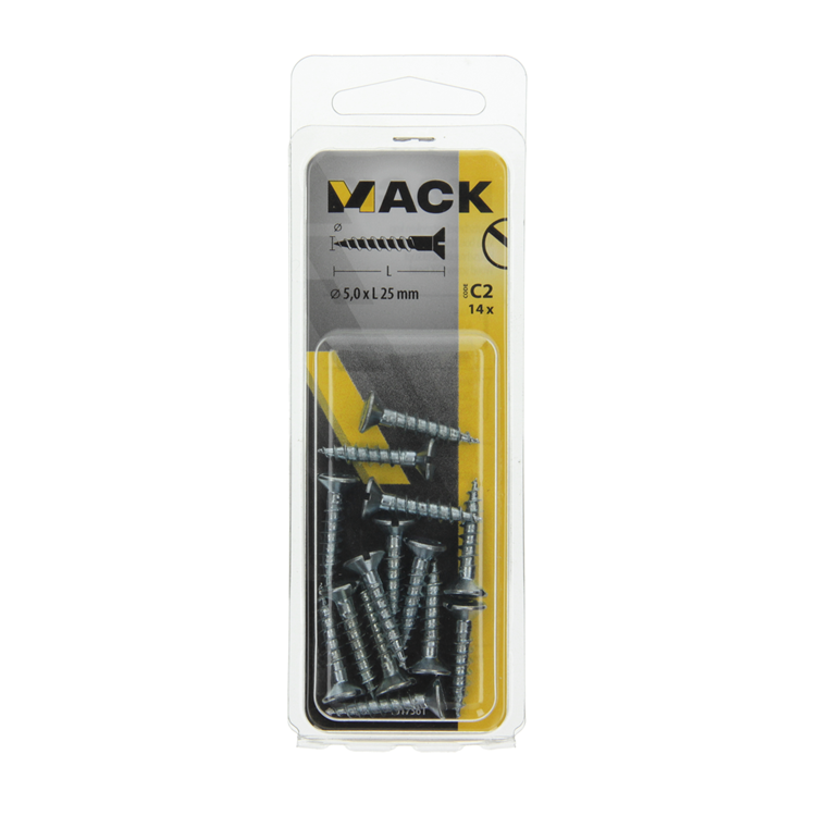 Mack 1017361 - Holzschraube Senkkopf verzinkt 14 Stück 5,0 x 25 mm | 10 Stück