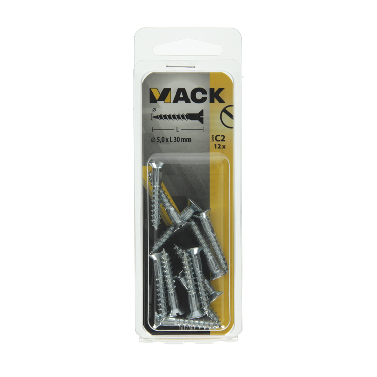 Mack 1017362 - Holzschraube Senkkopf verzinkt 12 Stück 5,0 x 30 mm | 10 Stück