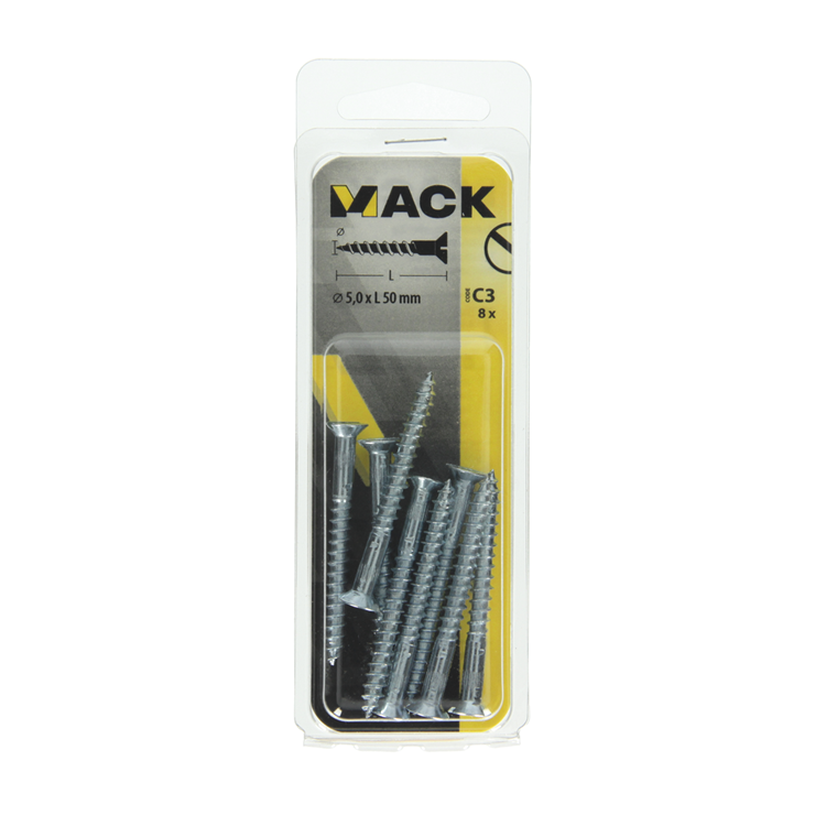 Mack 1017364 - Holzschraube Senkkopf verzinkt 8 Stück 5,0 x 50 mm | 10 Stück