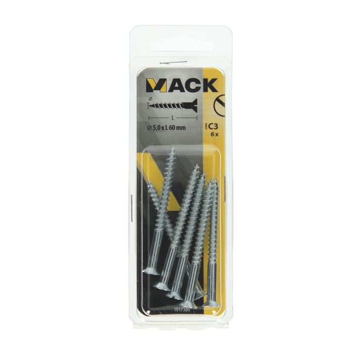 Mack 1017365 - Holzschraube Senkkopf verzinkt 6 Stück 5,0 x 60 mm | 10 Stück