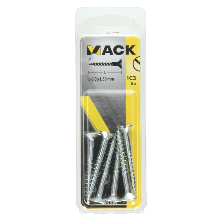 Mack 1017366 - Holzschraube Senkkopf verzinkt 6 Stück 6,0 x 50 mm | 10 Stück