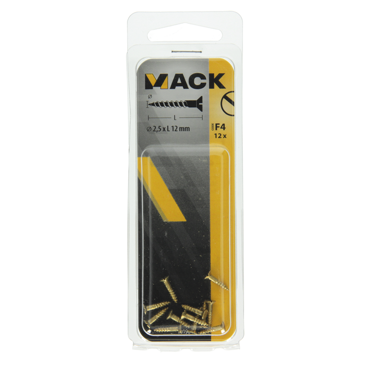 Mack 1019645 - Holzschraube Senkkopf Messing 12 Stück 2,5 x 12 mm | 10 Stück