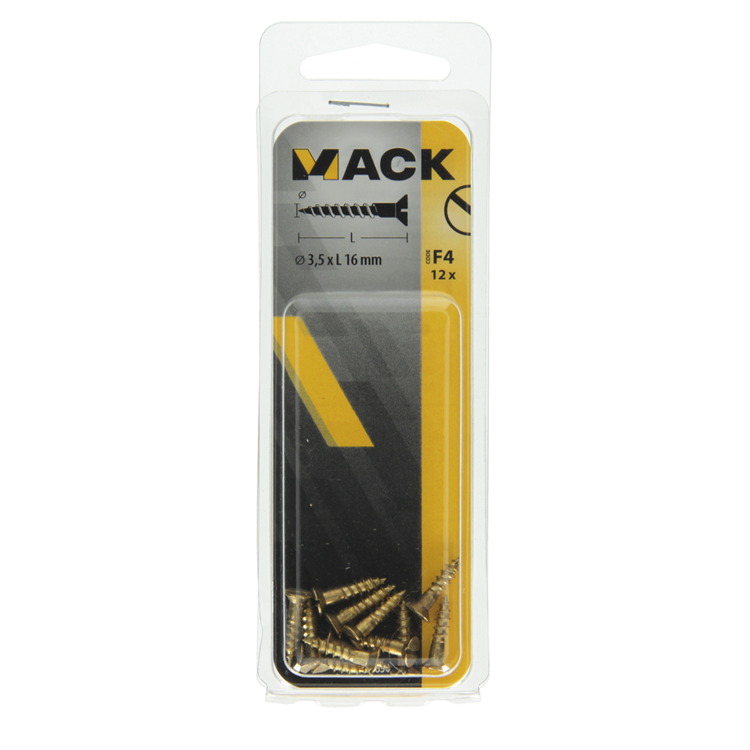 Mack 1019650 - Holzschraube Senkkopf Messing 12 Stück 3,5 x 16 mm | 10 Stück