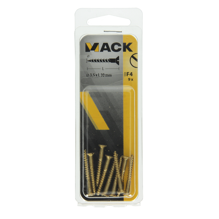 Mack 1019652 - Holzschraube Senkkopf Messing 9 Stück 3,5 x 30 mm | 10 Stück