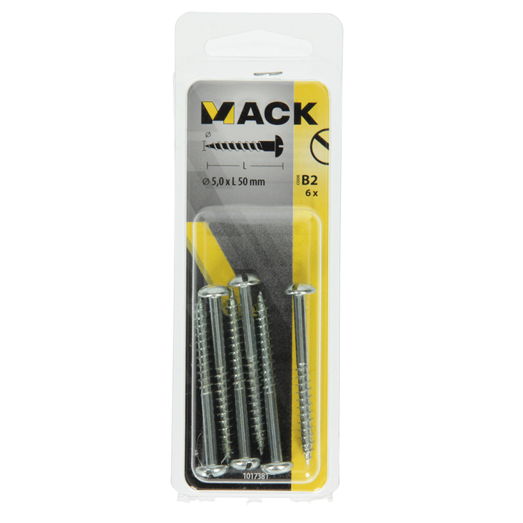 Mack 1017381 - Holzschraube Linsenkopf Stahl verzinkt 6 Stück 5,0 x 50 mm | 10 Stück