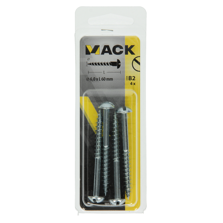 Mack 1017382 - Holzschraube Linsenkopf Stahl verzinkt 4 Stück 6,0 x 60 mm | 10 Stück