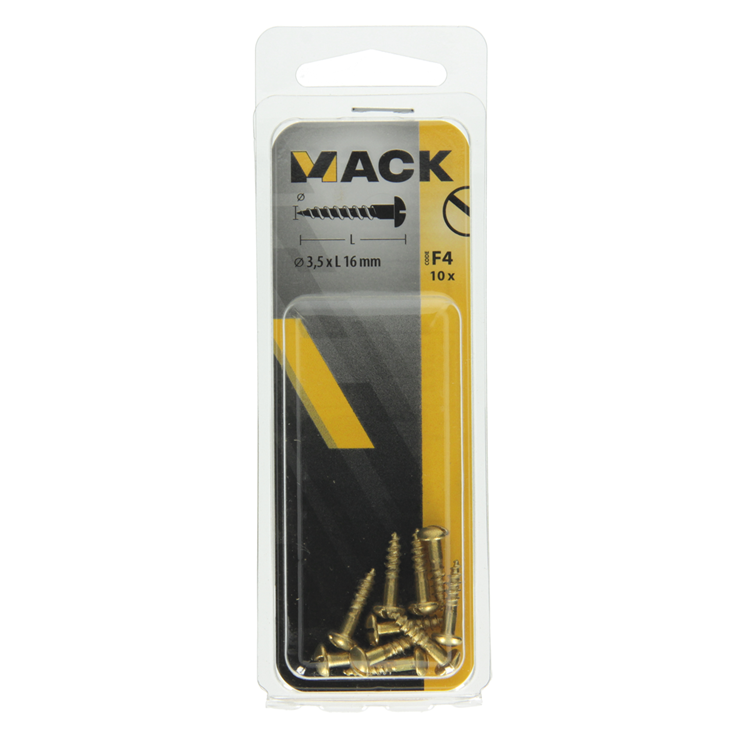 Mack 1019661 - Holzschraube Linsenkopf Messing 10 Stück 3,5 x 16 mm | 10 Stück