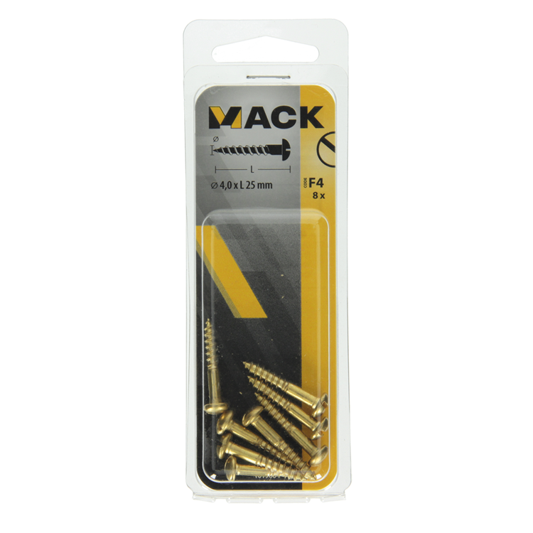 Mack 1019664 - Holzschraube Linsenkopf Messing 8 Stück 4,0 x 25 mm | 10 Stück
