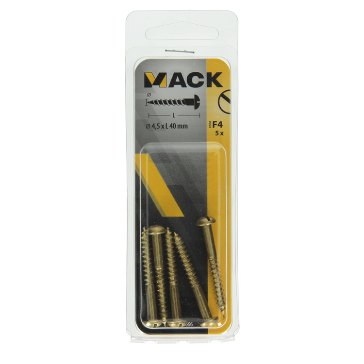 Mack 1019666 - Holzschraube Linsenkopf Messing 5 Stück 4,5 x 40 mm | 10 Stück