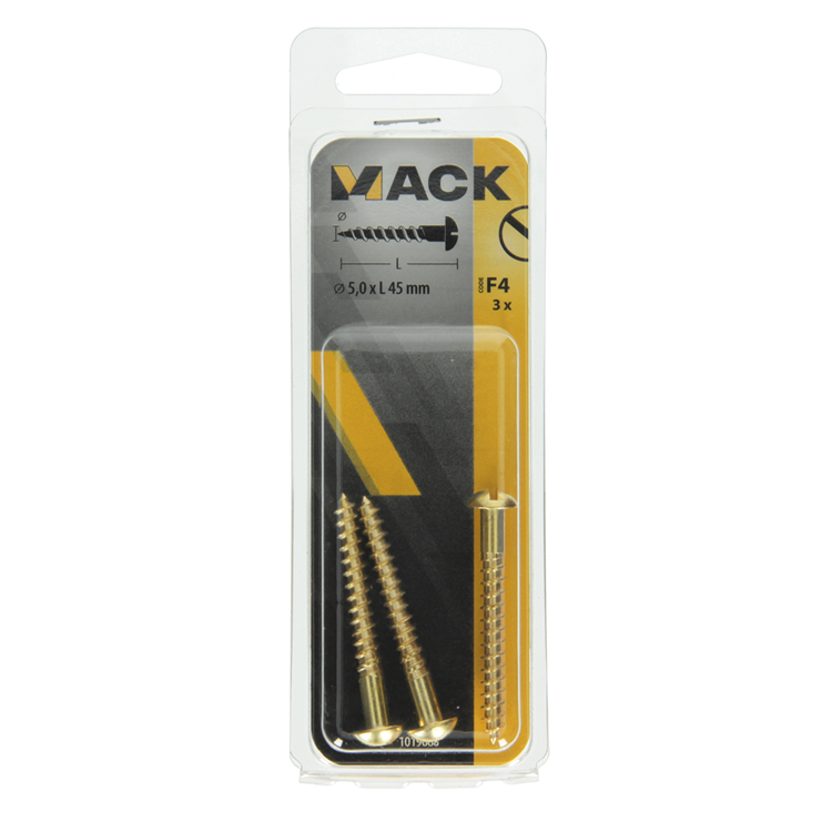 Mack 1019668 - Holzschraube Linsenkopf Messing 3 Stück 5,0 x 45 mm | 10 Stück