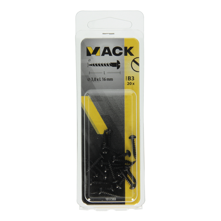 Mack 1017383 - Holzschraube Linsenkopf schwarz verzinkt 20 Stück 3,0 x 16 mm | 10 Stück