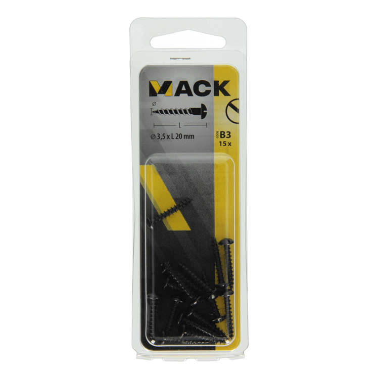 Mack 1017384 - Holzschraube Linsenkopf schwarz verzinkt 15 Stück 3,5 x 20 mm | 10 Stück