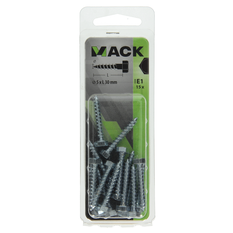 Mack 1017398 - Holzgewindebolzen Stahl verzinkt 15 Stück 5 x 30 mm | 10 Stück
