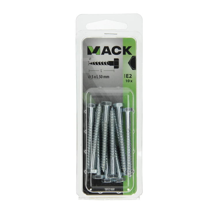 Mack 1017400 - Holzgewindebolzen Stahl verzinkt 10 Stück 5 x 50 mm | 10 Stück