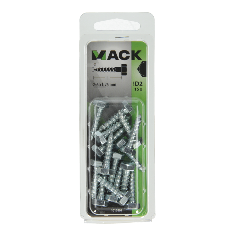 Mack 1017401 - Holzgewindebolzen Stahl verzinkt 15 Stück 6 x 25 mm | 10 Stück