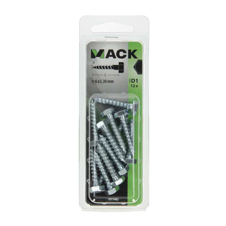 Mack 1017402 - Holzgewindebolzen Stahl verzinkt 12 Stück 6 x 30 mm | 10 Stück