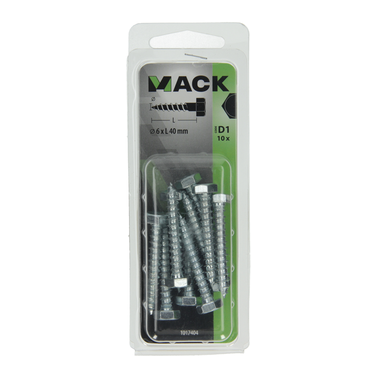 Mack 1017404 - Holzgewindebolzen Stahl verzinkt 10 Stück 6 x 40 mm | 10 Stück