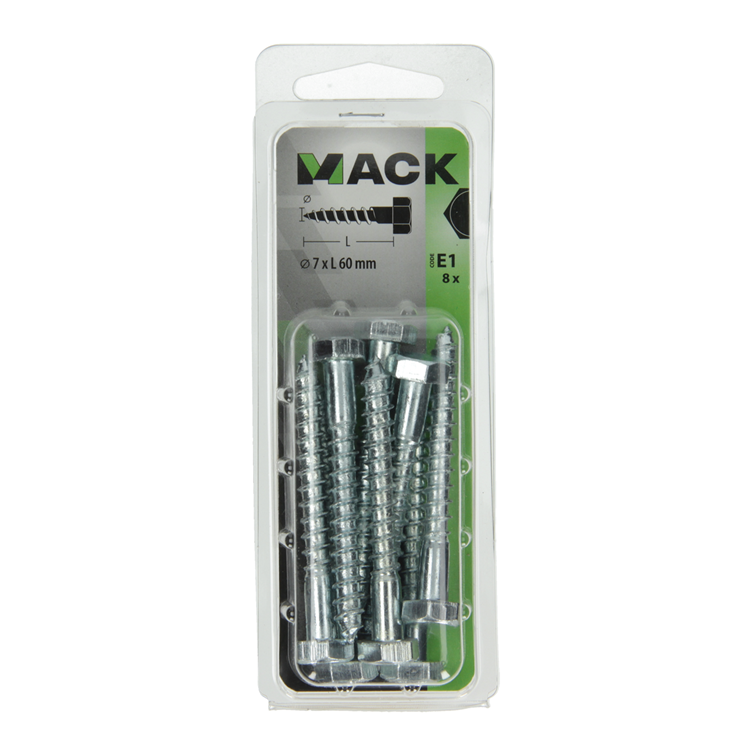 Mack 1017410 - Holzgewindebolzen Stahl verzinkt 8 Stück 7 x 60 mm | 5 Stück