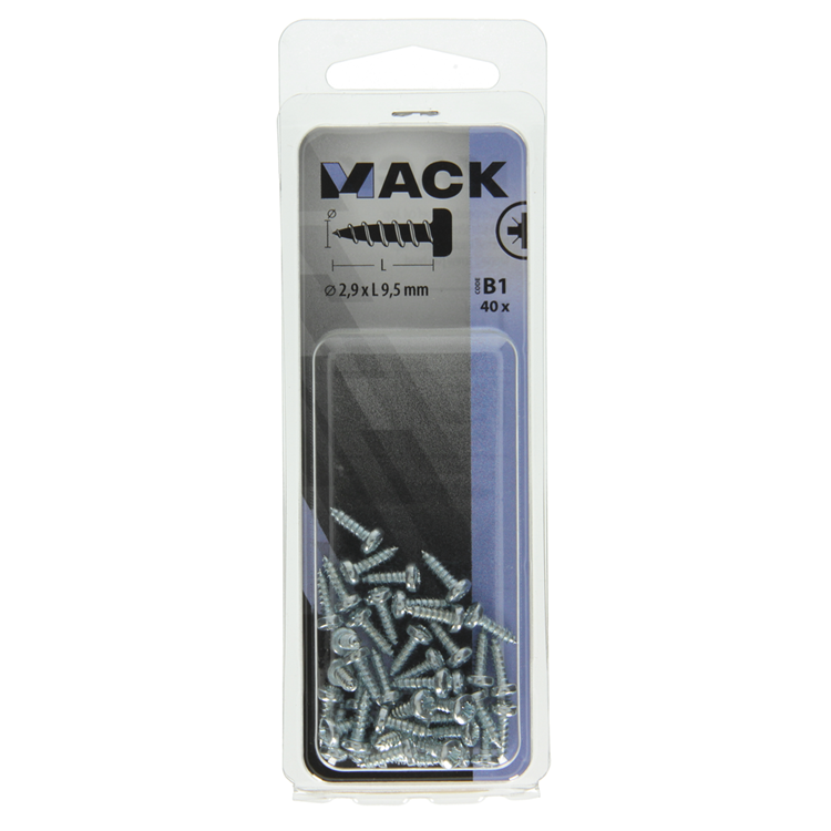 Mack 1017434 - selbstschneidende Schraube Zyl. Kopf verzinkt 40 Stück 2,9 x 9,5 mm | 10 Stück