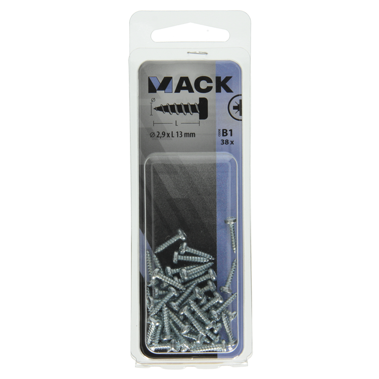 Mack 1017435 - selbstschneidende Schraube Zyl. Kopf verzinkt 38 Stück 2,9 x 13 mm | 10 Stück