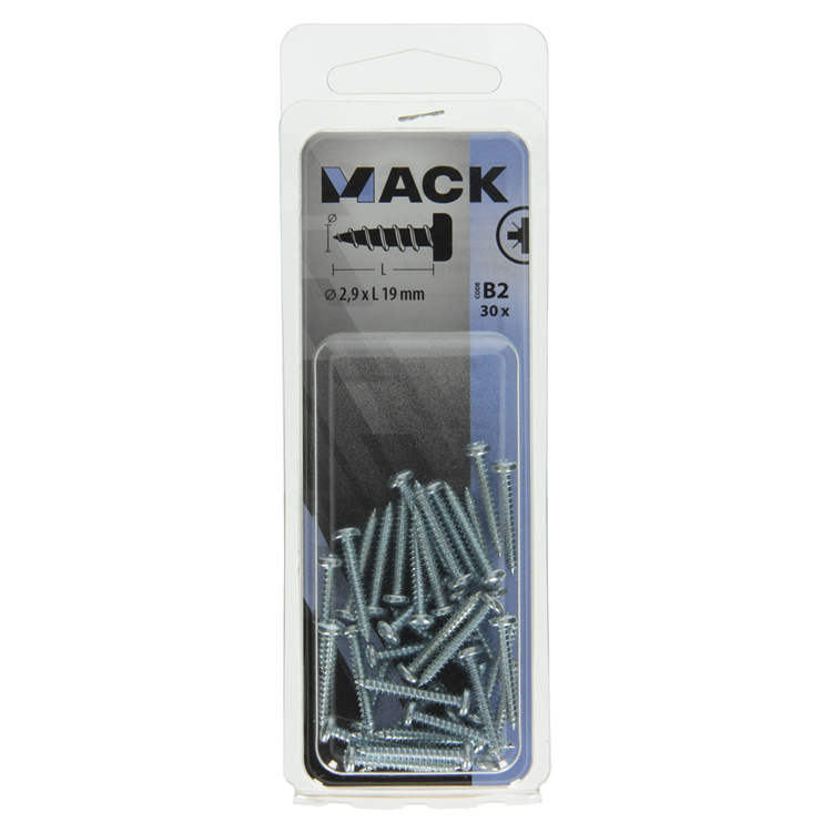 Mack 1017436 - selbstschneidende Schraube Zyl. Kopf verzinkt 30 Stück 2,9 x 19 mm | 10 Stück
