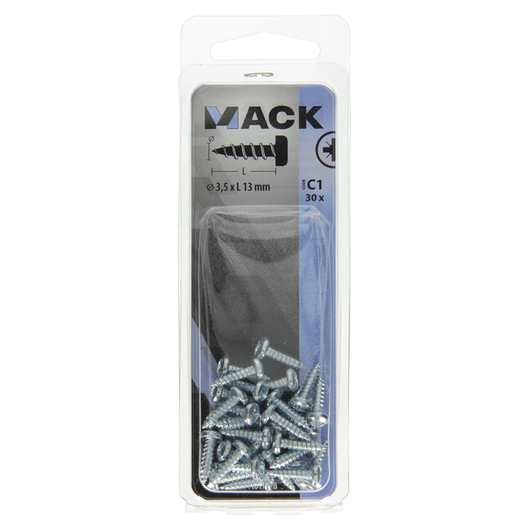 Mack 1017438 - selbstschneidende Schraube Zyl. Kopf verzinkt 30 Stück 3,5 x 13 mm | 10 Stück
