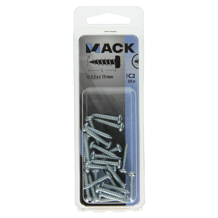 Mack 1017440 - selbstschneidende Schraube Zyl. Kopf verzinkt 25 Stück 3,5 x 19 mm | 10 Stück