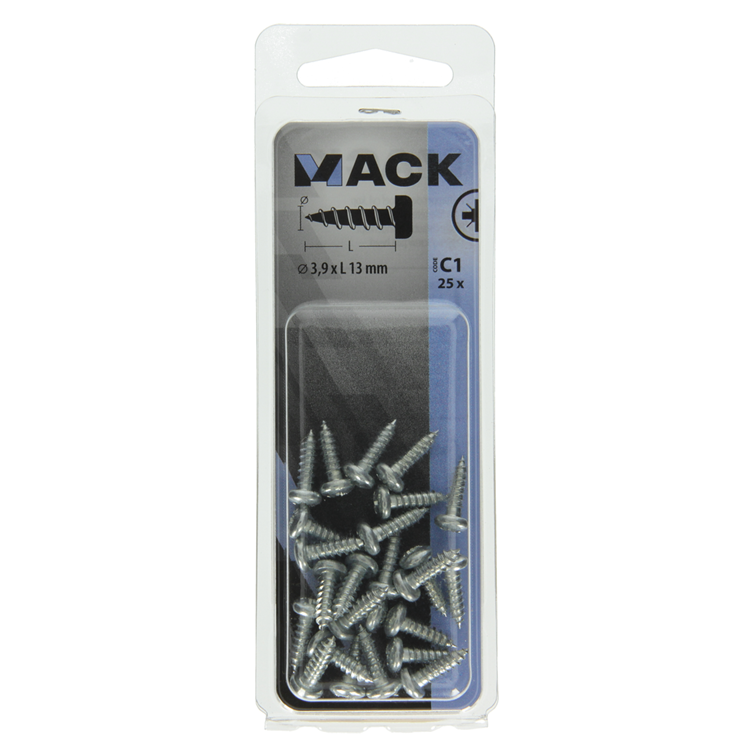 Mack 1017442 - selbstschneidende Schraube Zyl. Kopf verzinkt 25 Stück 3,9 x 13 mm | 10 Stück