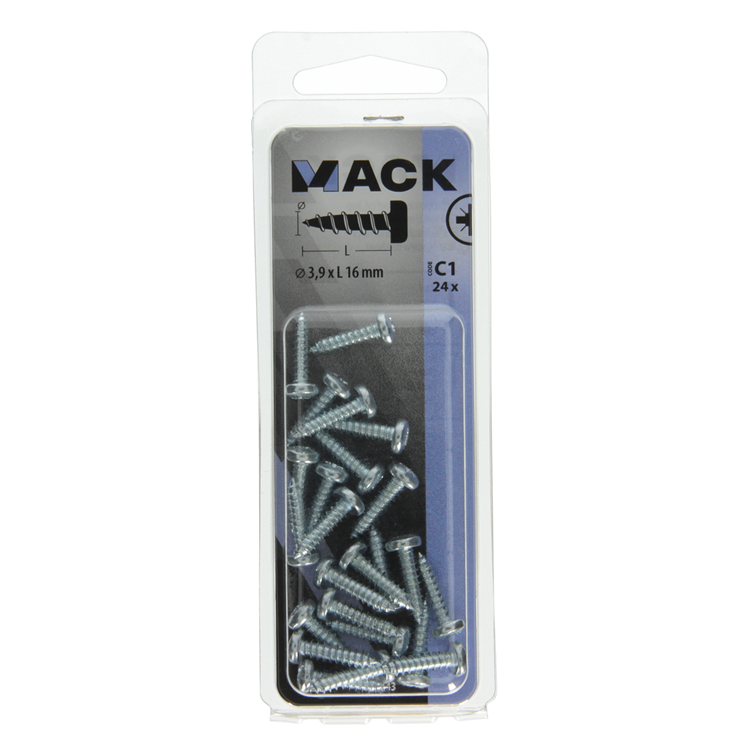Mack 1017443 - Blechschraube Zylinderkopf verzinkt 24 Stück 3,9 x 16 mm | 10 Stück